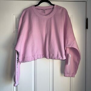 NWT DKNY SPORT CROPPED OVERSIZED SWEATSHIRT LOGO SLEEVE SIZE XL PINK